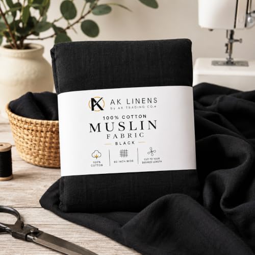 AK TRADING CO. Muslin Fabric/Textile - Draping Fabric - Black 10 Yards Medium Weight - 100% Cotton (60in. Wide) - color: Black, size: 10 Yards