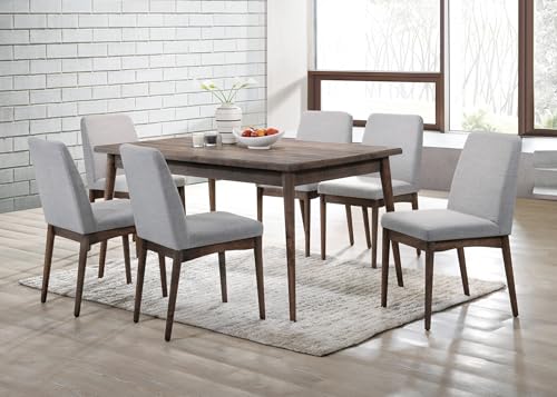 7pc Dining Set Ash Walnut Dining Table 6X Side Chairs Foam Cushion Fabric Upholstery