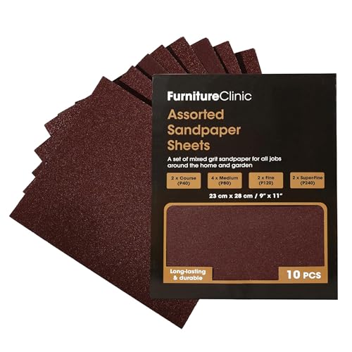 Furniture Clinic Sandpaper Sheets, Sand & Polish Wood Surfaces, 10 Pack - style: Sandpaper