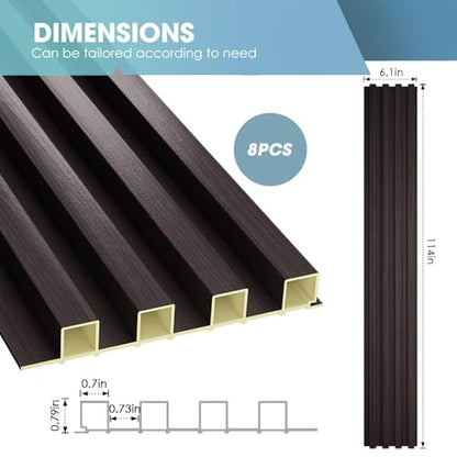 OUZUGIE WPC Acoustic Slat Wall Paneling, 8-Pack 114 x 6 Inches - color: Walnut, size: (High)114“ x 6"
