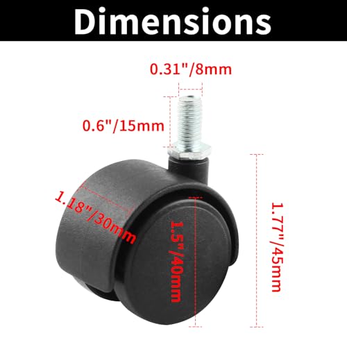 HOWDIA 4 Pack 1.5 Inch Swivel Caster Wheels for Cart, M8-1.25×15mm Threaded Stem Heavy Duty Casters, Nylon Wheels Replacement for Furniture, Table, Cabinet, Shelf（No Brake） - style: M8 - 1.25×15mm Threaded Stem No Brake