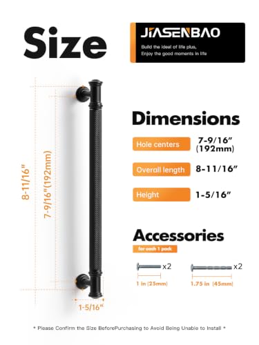 5 Pack Black Cabinet Pulls 7.56" Hole Center Matte Black Handles Drawer Pulls Closet Bathroom Vanity Dresser Hardware Zinc Alloy - color: Black, size: 7-9/16"(192mm) Hole Centers