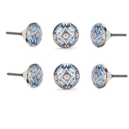 Perilla Home Set of 6 Aster Knob Ceramic Decorative Round Knobs for Home Kitchen Cabinet Vintage Hardware Cupboard Door Dresser Wardrobe Drawer Pulls (Blue) - color: Aster Blue, style: Round