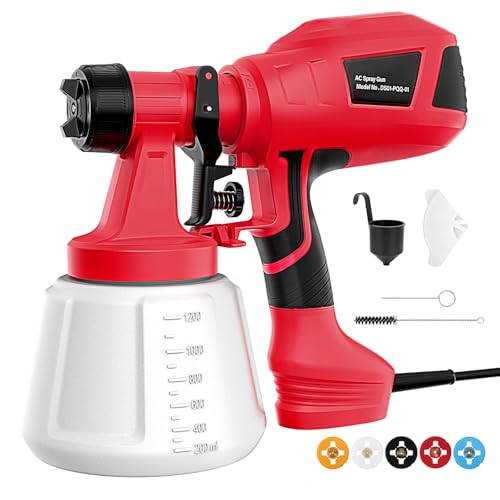Paint Sprayer Gun for House Painting - 800W HVLP Paint Gun with 5 Nozzles & 3 Patterns, Adjustable Flow Electric Spray Paint 1200ml Container, Easy to Clean for Furniture Wood Door Fence Wall Chair