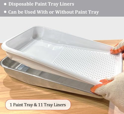 11-Pack 9 inch Disposable Plastic Paint Roller Tray -Come Up with Extra Metal Tray Liner - Ideal for DIY Painting House Projects - size: 12 Pack, 9 Inch