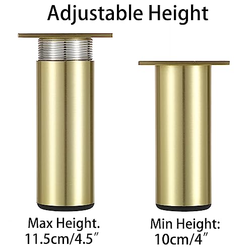 BSTKEY 4Pcs 4 Inch Aluminum Alloy Furniture Cabinet Legs - Adjustable Replacement Legs for Furniture Cabinet Foot Legs Sofa Bed Desk Table Feet Support, Gold - size: 4 Inch