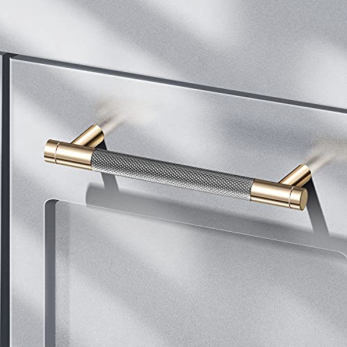 12 Pack 3 Inch 76 mm Knurled Cabinet Handles Cabinet Pulls Aluminum Handles Knurled Drawer Pulls Gold and Grey Oxidation Finish with Diamond Pattern 4" Length (3" Hole Center) - color: Gold Grey, size: 3 Inch