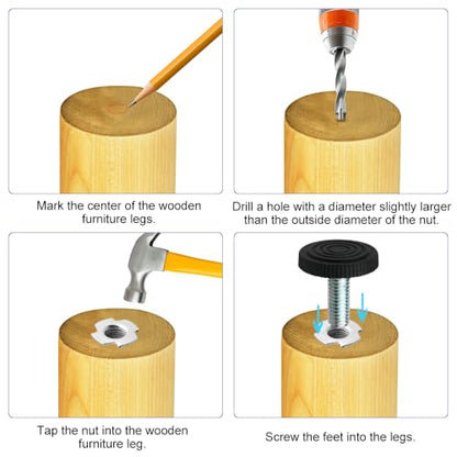 TOVOT 8PCS M10×1.5MM Furniture Leveling Feet 30MM Table Feet Screw on Adjustable Furniture feet Heavy Duty Levelers with T-Nuts for Chair Cabinet