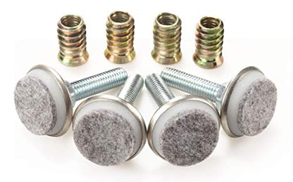 Leveling Feet 4PK with 3/8"-16 Thread Inserts and Felt Pads - size: D34mm Silver