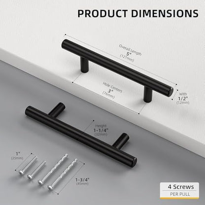 Goldenwarm 10 Pack 3 inch Black Cabinet Handles Matte Black Cabinet Pulls - color: Matte Black, size: 3 Inch Hole Centers