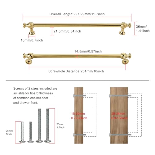 TUNNY 5 Pack Retro Cabinet Handles Champagne Bronze 10 Inch/254mm Kitchen Cabinet Pulls, Cabinet Pulls Kitchen Cabinet Hardware Drawer Pulls TU10188 - color: Champagne Bronze, size: 10"(254mm)Hole Center-5Pcs