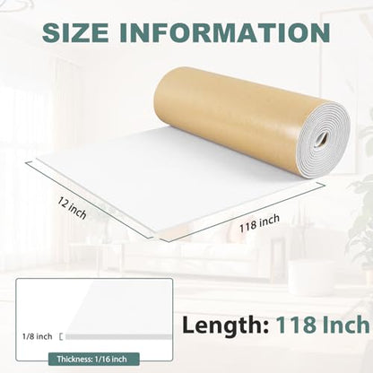 FONUNO Neoprene Foam Padding with Adhesive Closed Cell Foam, White - color: White, size: 12" Wide x 118" Long x 1/8" Thick
