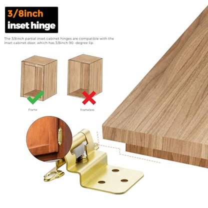Ravinte 3/8" Inset Gold Cabinet Hinges 60 Pack (30 Pairs) - color: Gold