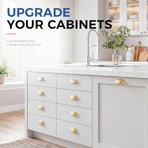 HOMOTEK 12 Pack 3 Inch Hole Centers Brushed Brass Drawer Bin Cup Pulls Dresser Pulls for Cabinets, Furniture Handles, Kitchen Cabinet Hardware - color: Brushed Brass, size: 12 Pack