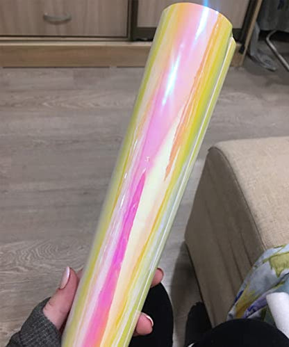 Holographic Rainbow Chrome Car Adhesive Vinyl Wrap Gloss Decal Sticker Film Sheet Air Bubble Free DIY Vinyl, Pink, 1ft x 4.5ft - color: Pink, size: 1ft x 4.5ft