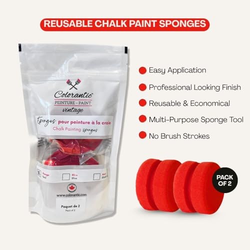 Colorantic | Reusable Chalk Paint Sponges | 4” Round Washable Sponge Tool for Furniture Paint & Chalk Projects | Smooth Application | Durable Multi-Purpose Applicator | Pack of 2 | Red