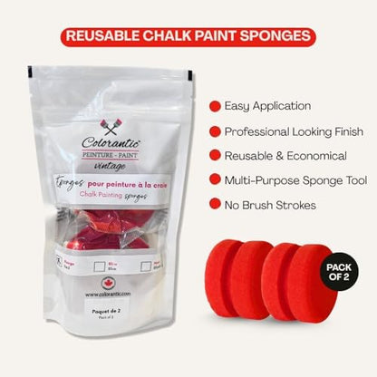 Colorantic | Reusable Chalk Paint Sponges | 4” Round Washable Sponge Tool for Furniture Paint & Chalk Projects | Smooth Application | Durable Multi-Purpose Applicator | Pack of 2 | Red