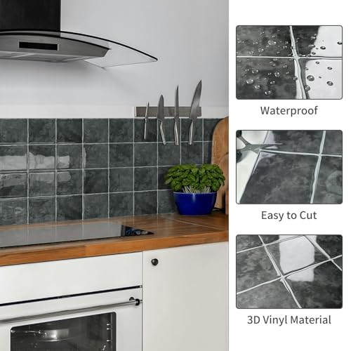 10 Sheet Peel and Stick Backsplash Tile, 12"x12", Dark Grey - color: Dark Gray