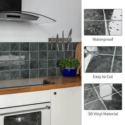 10 Sheet Peel and Stick Backsplash Tile, 12"x12", Dark Grey - color: Dark Gray