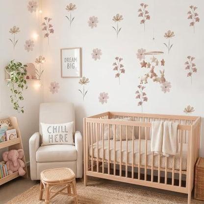 84PCS Watercolor Floral Wall Decals, Waterproof PET Stickers for Bedroom
