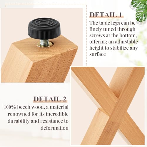 AceOrbit 2 Set 16 Inch X Shape Wooden Furniture Legs, DIY Unfinished Wood Replacement Legs for Desk & Coffee Table, Modern Bench, Home & Office,100% Beech Wood