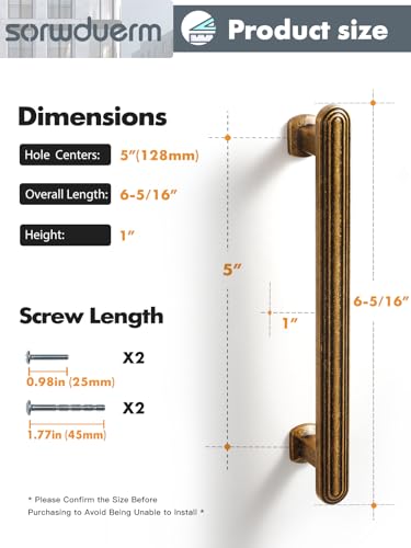 SORWDUREM 10 Pack 5 Inch(128mm) Antique Brass Cabinet Pulls Drawer Pulls Kitchen Hardware Cupboard Kitchen Hardware Cabinet Handles - color: Antique Brass, size: 5"(128mm) Hole Center