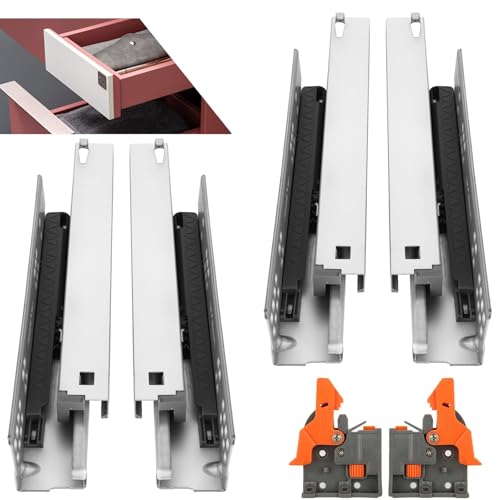 2 Pairs Undermount Drawer Slides Soft Close, 10 Inch Full Extension Bottom Mount Drawer Slides, Heavy Duty Cold Rolled Steel Hidden Drawer Sliders for 5/8" (16mm) Cabinet Board (10 in)