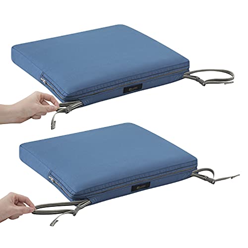 Classic Accessories Ravenna Water-Resistant 17 x 15 x 2 Inch Patio Seat Cushion, Empire Blue, Chair Seat Cushion - color: Empire Blue, size: 17"W x 15"D x 2"Thick