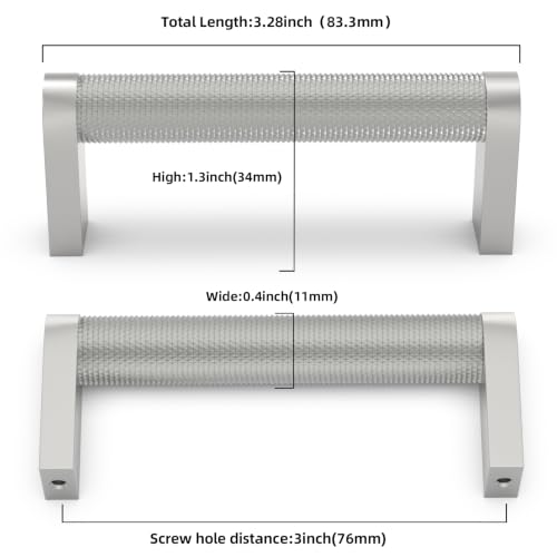 10 Pack Brushed Satin Nickel Cabinet Pulls knurled 3 Inch Hole Centers Kitchen Cabinet Handles Silver Drawer Pulls Dresser Handles - color: Brushed Satin Nickel, size: 3'' Hole Center(76mm)