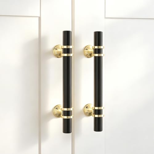 Rergy 10 Pack 3 Inch Hole Center Black and Gold Cabinet Handles - color: Black&Gold, size: 3in Hole Center(76mm)