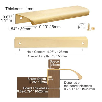 Malimali 10 Pack 6" Gold Edge Finger Pulls for Cabinets, Drawer Handles - color: Brushed Gold, size: 150mm/6" (10Pcs)