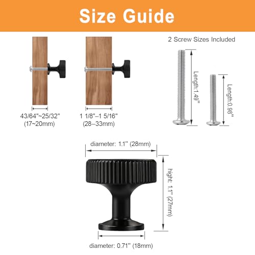 VEHCIL 20 Pack Round Matte Black Kitchen Cabinet Knobs Black Drawer Dresser Knobs Cabinet Handles for Cupboard Closet Bathroom Kitchen Cabinet Hardware,Solid Zinc Alloy - color: Matte Black (20PACK), size: 1.1 Inch