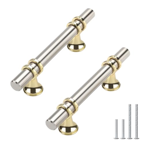 Haliwu 10 Pack 3 Inch Brushed Nickel and Gold Cabinet Handles - color: Brushed nickel&Gold, size: 3-inch (76mm) hole spacing