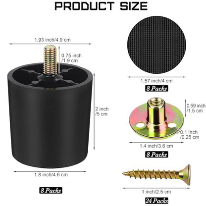 TURSTIN 8 Pack 2 Inch Plastic Furniture Legs with M8 T-Nuts Screws Tapered Sofa Couch and Chair Legs Replacement Furniture Leg for DIY Projects Sofas Coffee Tables Dressers Beds - size: 2 inch