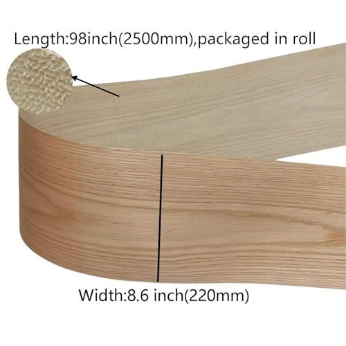 Red Oak Wood Veneer Sheet,Flat Cut 8.5''x 98'',Iron On Stick Veneer Roll Without Paper,Pre-glued Hot Melt Self Adhesive Oak Tape for Cabinet Furniture Plywood Laminate Speaker Renovation - color: Flat cut