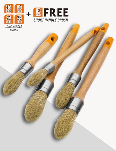 ROLLINGDOG Trim Paint Brushes 5PC Round Trim Brushes - color: Wooden Handle 5pc Set