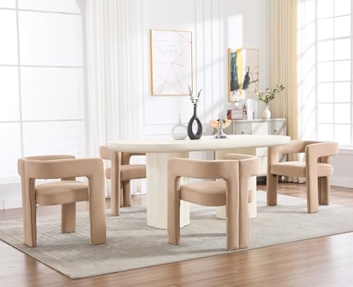 EALSON Modern Barrel Dining Chairs Set of 4 Velvet Upholstered Fabric Kitchen Chairs with Open Back and Arms Comfortable Accent Chairs Side Chairs for Dining Room/Living Room, Khaki - color: Khaki, size: 4 PCS