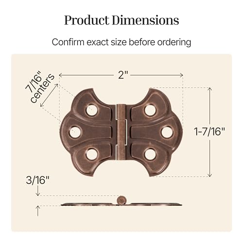 Antique Copper Butterfly Hinges - 2" x 1-7/16" - Pack of 2 - Surface Mount Hinges for Cabinet Doors and Boxes - UA-262-HAC (1) - color: Antique Copper