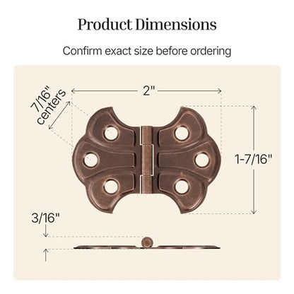 Antique Copper Butterfly Hinges - 2" x 1-7/16" - Pack of 2 - Surface Mount Hinges for Cabinet Doors and Boxes - UA-262-HAC (1) - color: Antique Copper