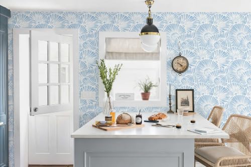 Ismoon Blue and White Wallpaper Peel and Stick Wallpaper Boho 17.3in x 6.56ft Removable Coastal Geometric Wall Paper for Bathroom Bedroom Nursery Home Wall Waterproof Vinyl - color: Blue and White, size: 17.3" x 78.7"