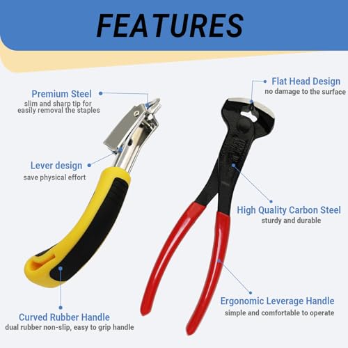 4Pcs Upholstery Staple Nail Remover Tack Puller Tools Set, End Cutting Pliers Staple Remover Tack Puller for Furniture Floor Wall Car Photo Frame