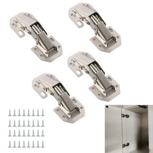 2 Pair (4 Pack) 4 Inch Surface Mount Concealed Cabinet Hinges - Perfect for Frameless Kitchen Cabinets with Screws | 90 Degree Spring Hidden Hinges for Cupboard Wooden Boxes (4, 4Inch)