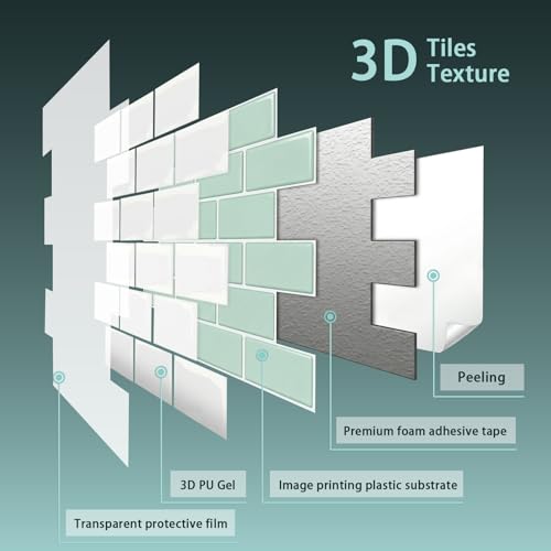 Arttown Peel and Stick 3D Wall Backsplash, 20-Sheet, 12" × 12" Aqua Green - color: Aqua Blue, size: 20PC 12"x12"