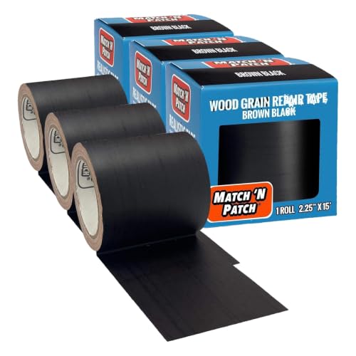 MATCH 'N PATCH Wood Grain Repair Tape - Brown-Black, 2.25 in x 15 ft (3-Pack) – Wood Grain Colored Duct Tape for Mirror Frame, Trim, Borders, Floor and Other Furniture, Scratch Repair Kit - color: Brown-Black, size: 2.25" x 15' (Pack of 3)