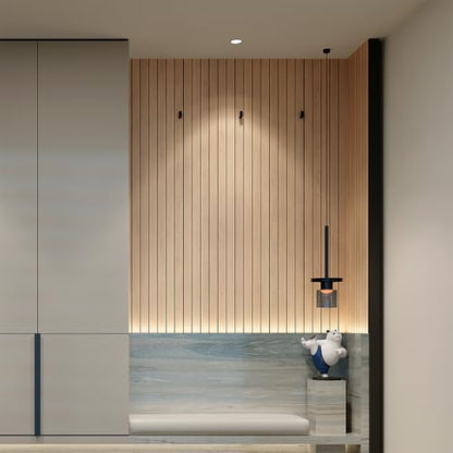 YU LI 3DH Peel and Stick PVC Slat Wall Panel 236"x15.75" Self-Adhesive Thick Faux Oak Wood Grain Wallpaper Panel 3D Soundproof Wall Panels for Walls & Ceilings - color: Oak, size: 15.8" x 236"