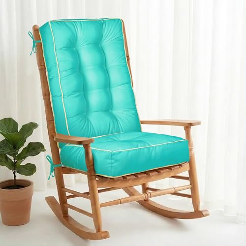 1 MIDDLE ONE Rocking Chair Cushion Outdoor Indoor, Memory Foam Replacement Rocking Chair Pads, Set of Thicken Seat & Back Cushions with Ties for Rocker (Turquoise, 28"X18"/18"X18") - color: Turquoise, size: 28"X18"/18"X18"