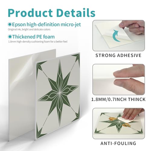 Alwayspon 12 Sheet 6x6inch 3D Thicken Foaming Board Vinyl Backsplash Marble Tiles, Self-Adhesive Peel and Stick Wall Tile Stickers Stick on Subway Tiles for Kitchen Bathroom Wall, Beige Green - color: Beige Green 1