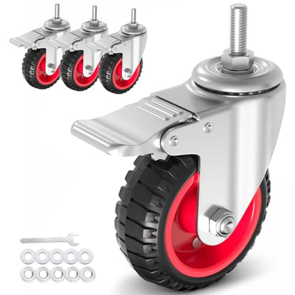 4 inch Threaded Stem Casters Wheels 3/8",Set of 4 Heavy Duty - size: 4IN-3/8-4packs