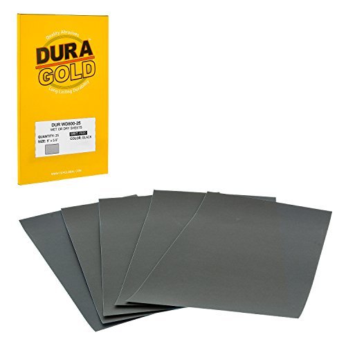 Dura-Gold 5-1/2" x 9" Wet or Dry Sandpaper Sheets, 800 Grit, Box of 25 - size: 800-Grit