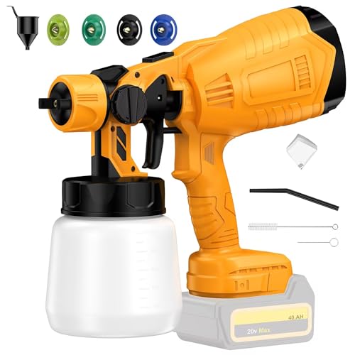 Cordless Paint Sprayer for Dewalt 20V MAX Battery, 40000RPM Spray Paint Gun with 4 Copper Nozzle, Sprayer Paint Gun for House Painting, Paint Sprayer Home Interior and Exterior Furniture (No Battery) - color: For Dewalt